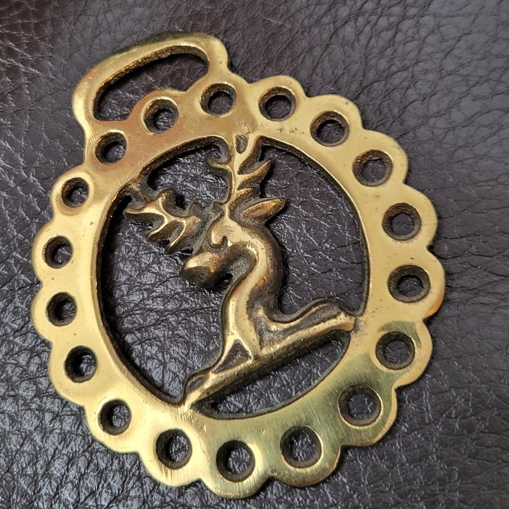 Antique English Horse Brass, Equestrian Decoration Saddle STAG image